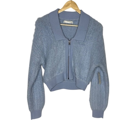 By Anthropologie Zip-Up Brushed Sweater Cardigan Blue - Picture 3 of 15